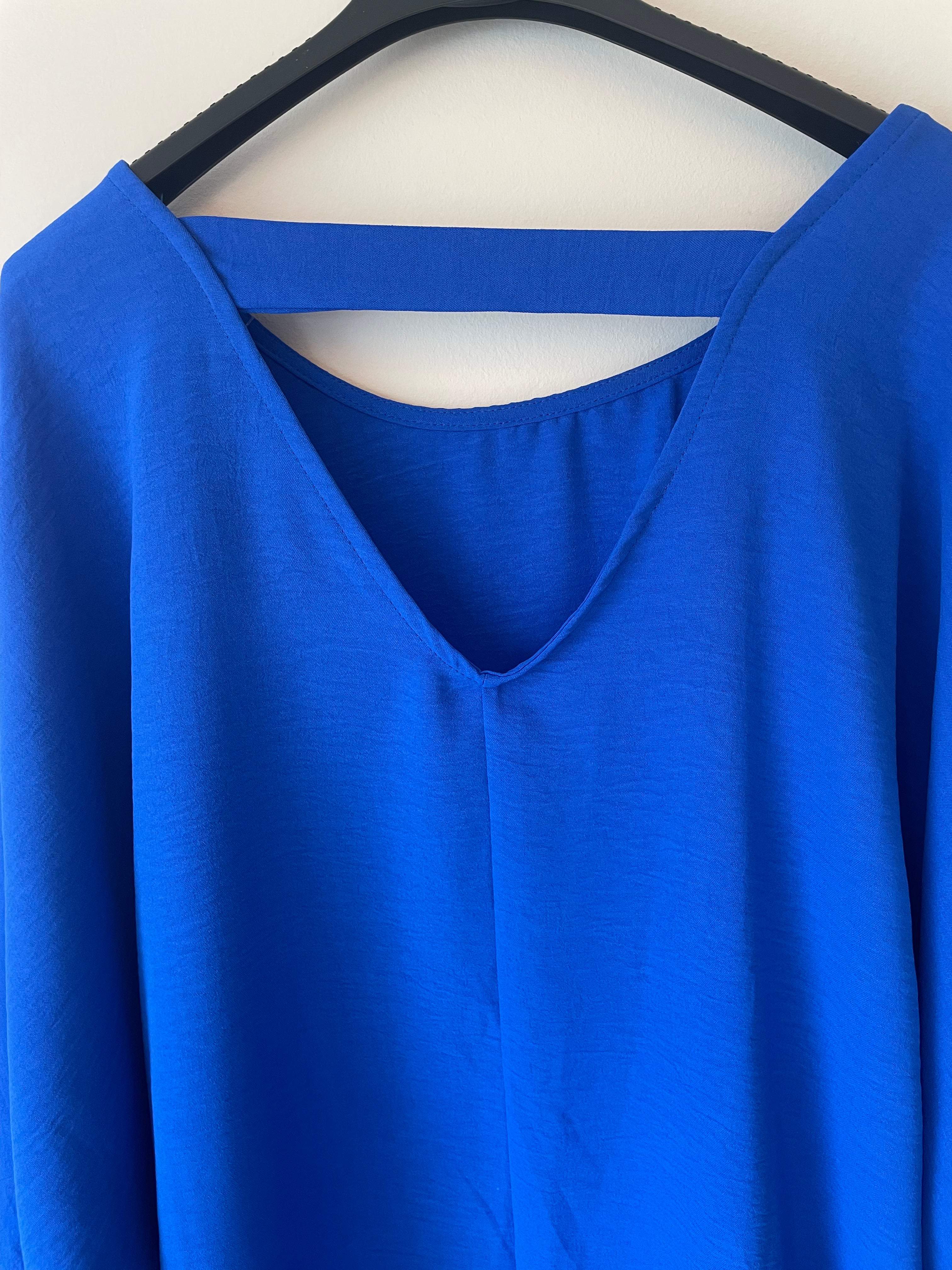 Shirtdress met open rug kobalt blauw
