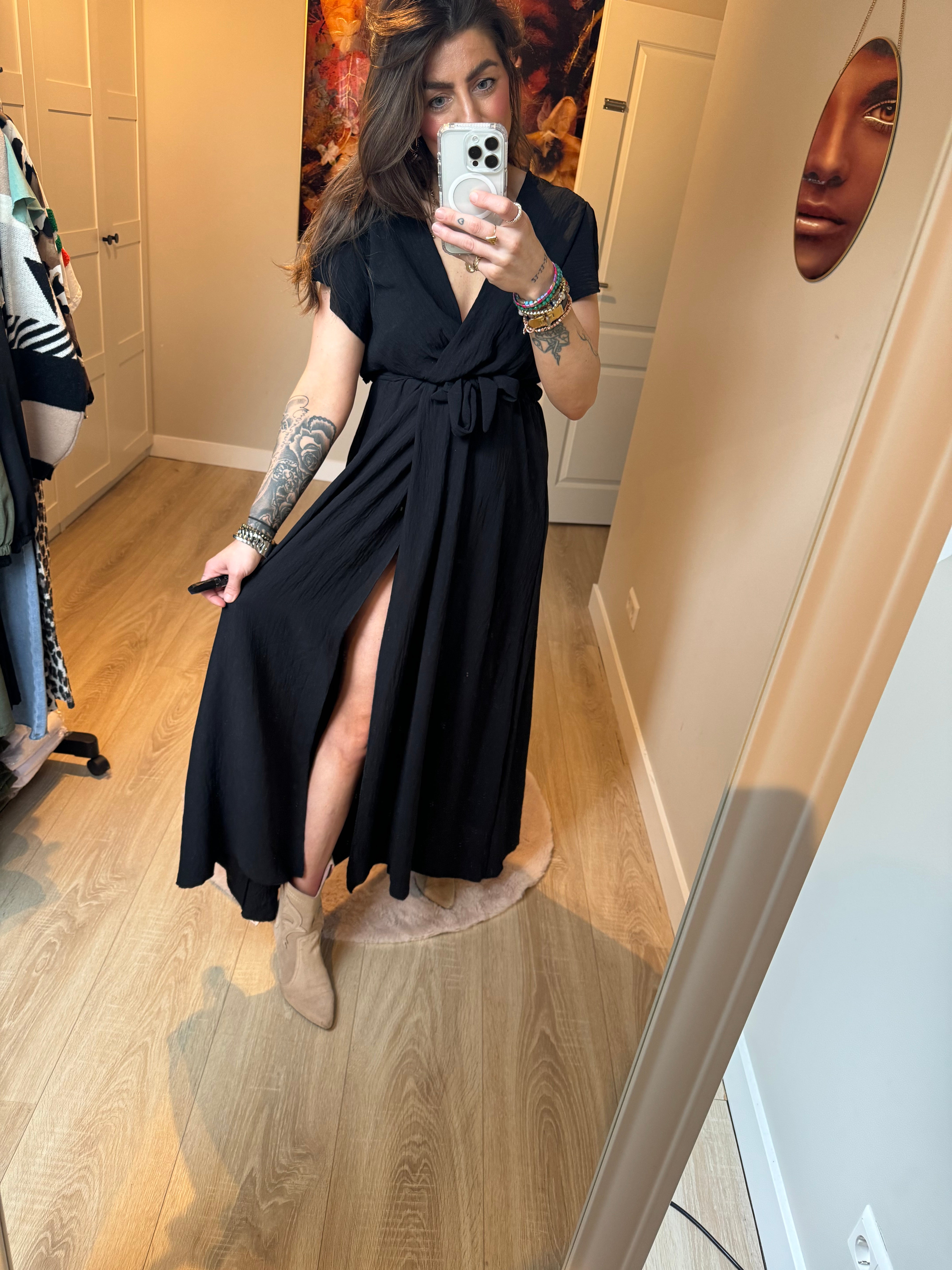 Lange jurk met split zwart