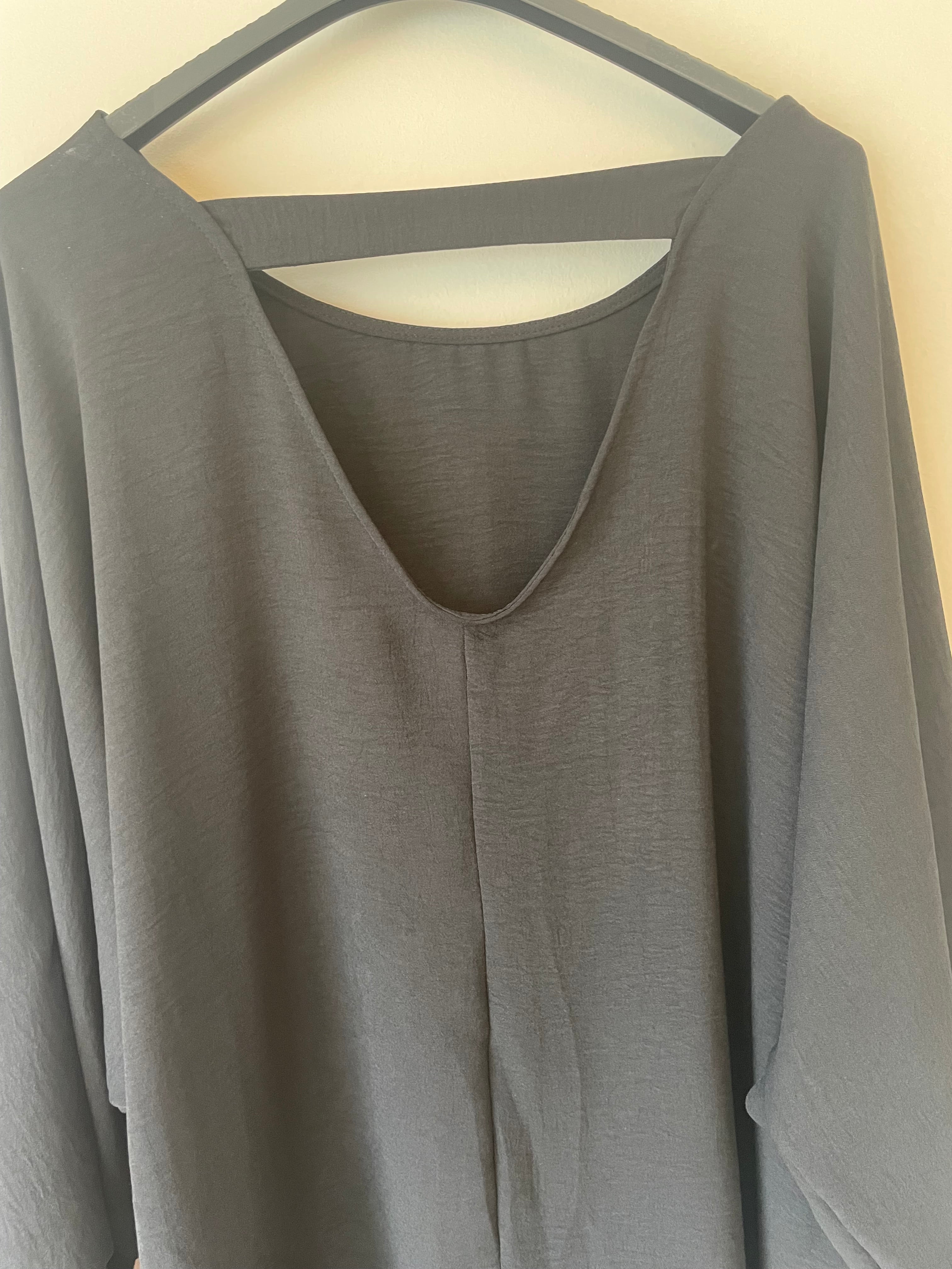 Shirtdress met open rug zwart