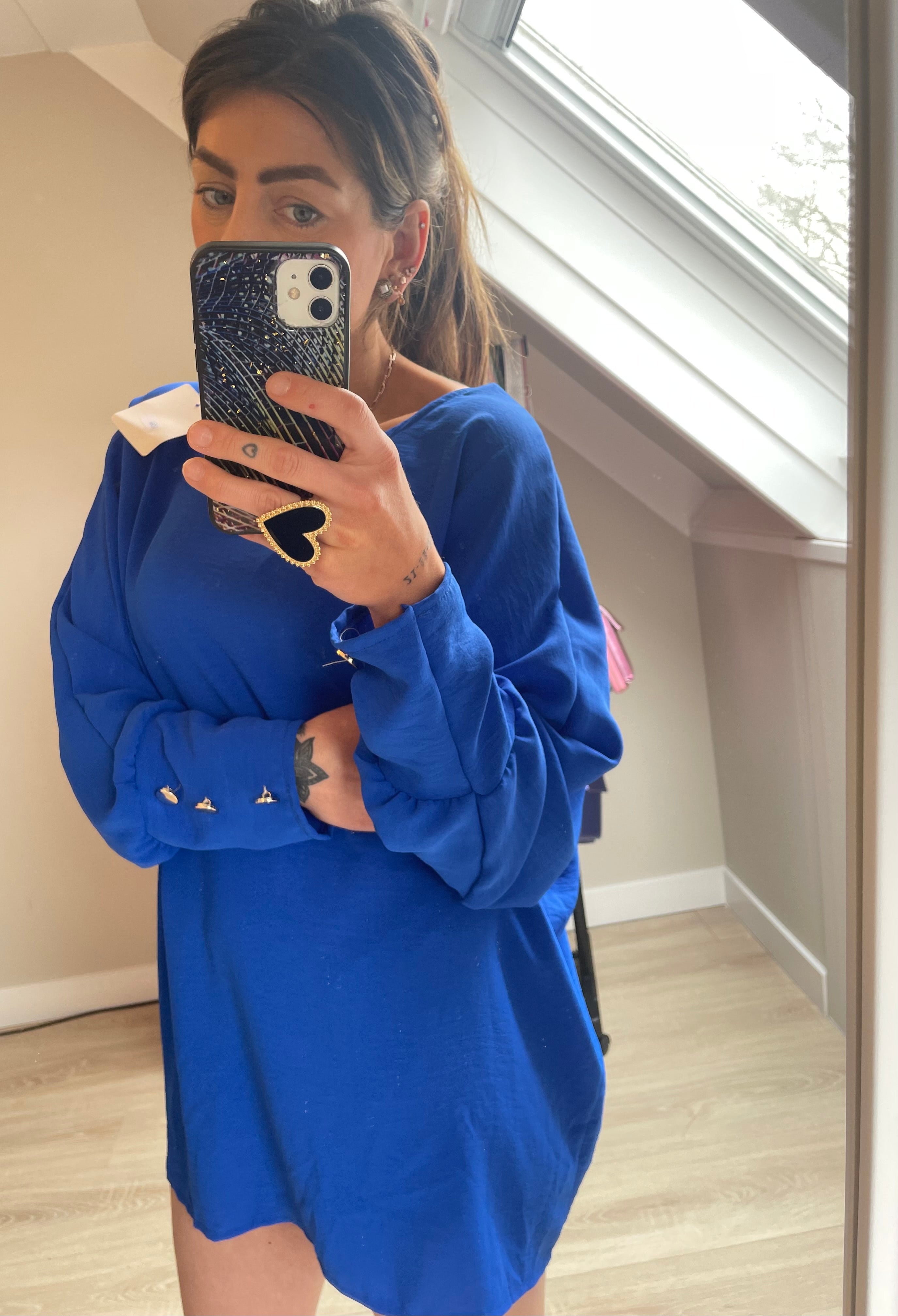 Shirtdress met open rug kobalt blauw
