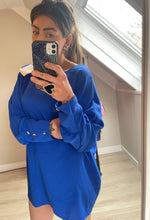 Shirtdress met open rug kobalt blauw
