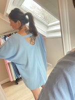 Shirtdress met open rug lichtblauw